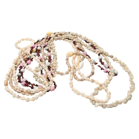 Vintage Shell Necklaces Chain Cowrie Seashell Seeds Beads Ivory White Tan Brown - Picture 2 of 10
